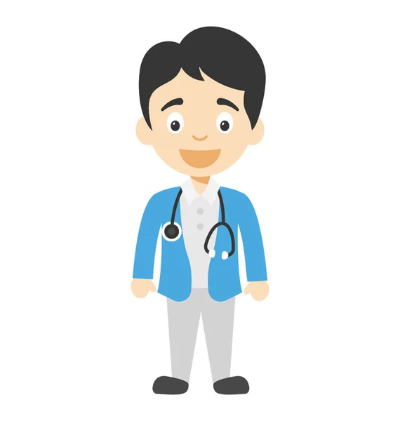 Homme Médecin Icône Dessin Animé Personnage Design Avec Stéthoscope — Image vectorielle