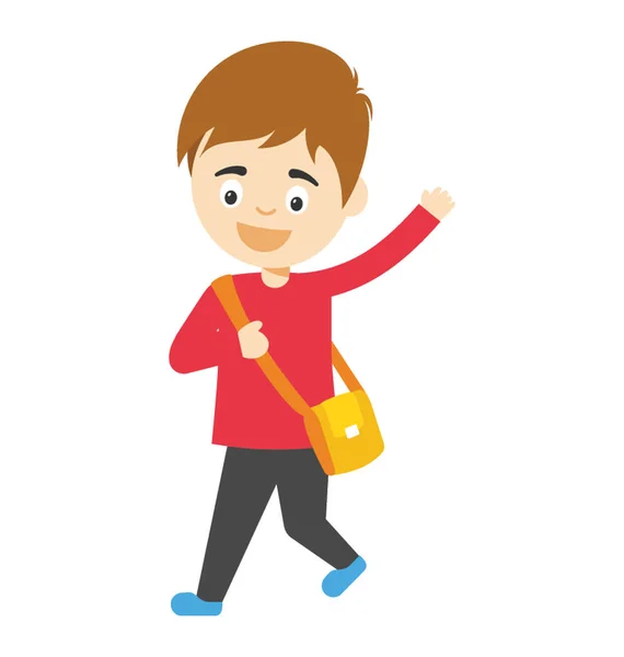 Lindo Personaje Dibujos Animados Colegial Con Bolsa Escuela — Vector de stock