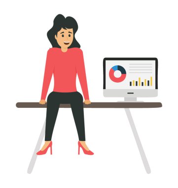 Tanıtım, düz simgesi kadın iş analisti, profesyonel veri bilim adamı