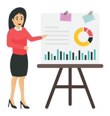 Tanıtım, düz simgesi kadın iş analisti, profesyonel veri bilim adamı