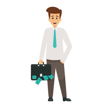 Zengin işadamı para dolu çantayı tutan