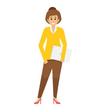 Dosyaları tutan bir şık kadın ofis çalışanı 