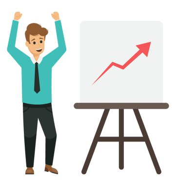 Mutlu işadamı çünkü grafik büyüme ve başarı gösteren 