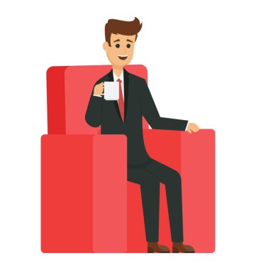 Kanepe kahve fincanı ile oturan işadamı 