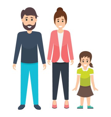 Üç mutlu aile üyeleri, bir grup illüstrasyon küçük kızları ile daha mutlu anne