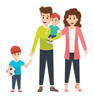Tam bir aile portresi, onun çocukları ve karısı taşıyan bir baba