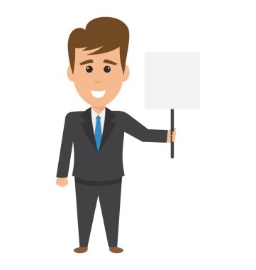 Mutlu işadamı boş protesto işareti tutarak