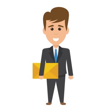 Büyük bir zarf tutan bir iş adamı, iş posta simgesini kavramdır
