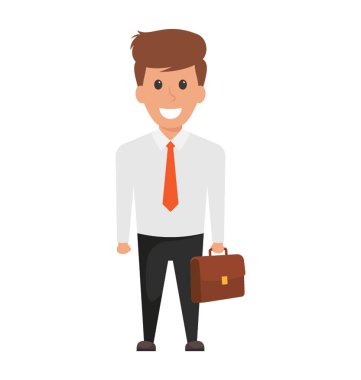 Office soyunma evrak çantası neşeli bir ruh hali tutan bir erkek avatar