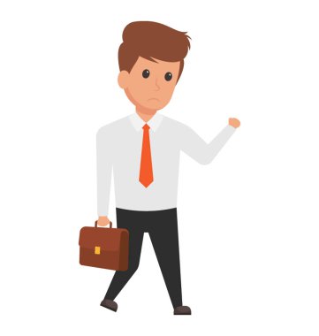 Bir evrak çantası ile ilerlemeye endişeli görünümü ile bir iş kişi