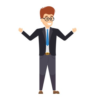 Silah ile ayakta pantolon ceket giymiş yakışıklı adam vitrine minnet jesti onun dinleyiciler için açıldı.