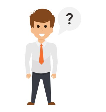 Onun karışık jest gösterilen kafasında soru işareti ile bir işadamı avatar