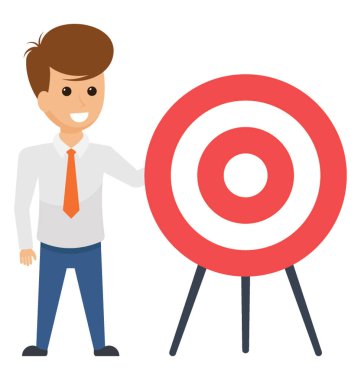 İş hedefi gösteren hedef yönetim kurulu ile bir çift kişi avatar ayakta.