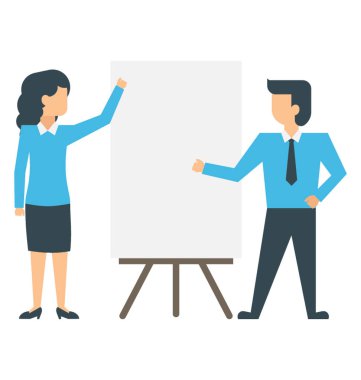 Kurumsal bir konferans için hazırlanıyor ve erkek takım arkadaşları ile bir simge  