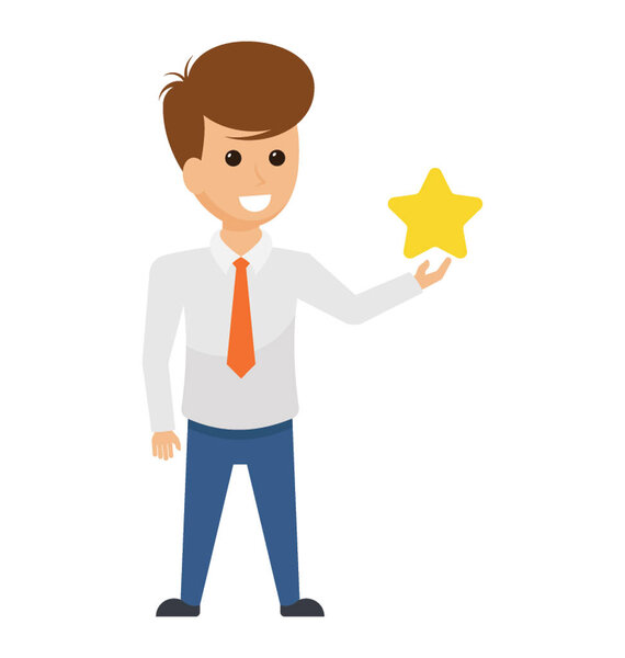 A businessman with star in hand explaining process of rating