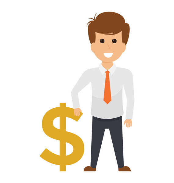 An entrepreneur avatar handling a dollar sign representing the owing of money.
