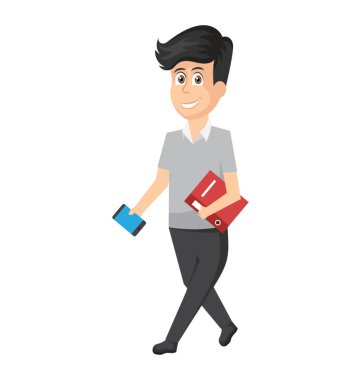 Smartphone ve dosya bir yön Hıristiyanlıkla işadamı doğru hareket ederken tutan bir girişimci.