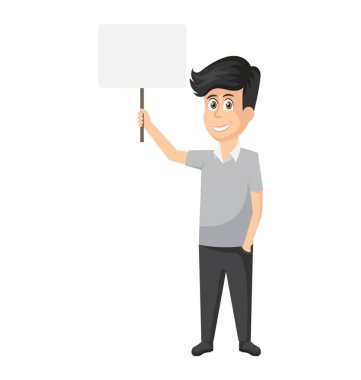 Protestation, duyuru veya talep kavramı simgeleyen afişini tutan bir resmi kişi.