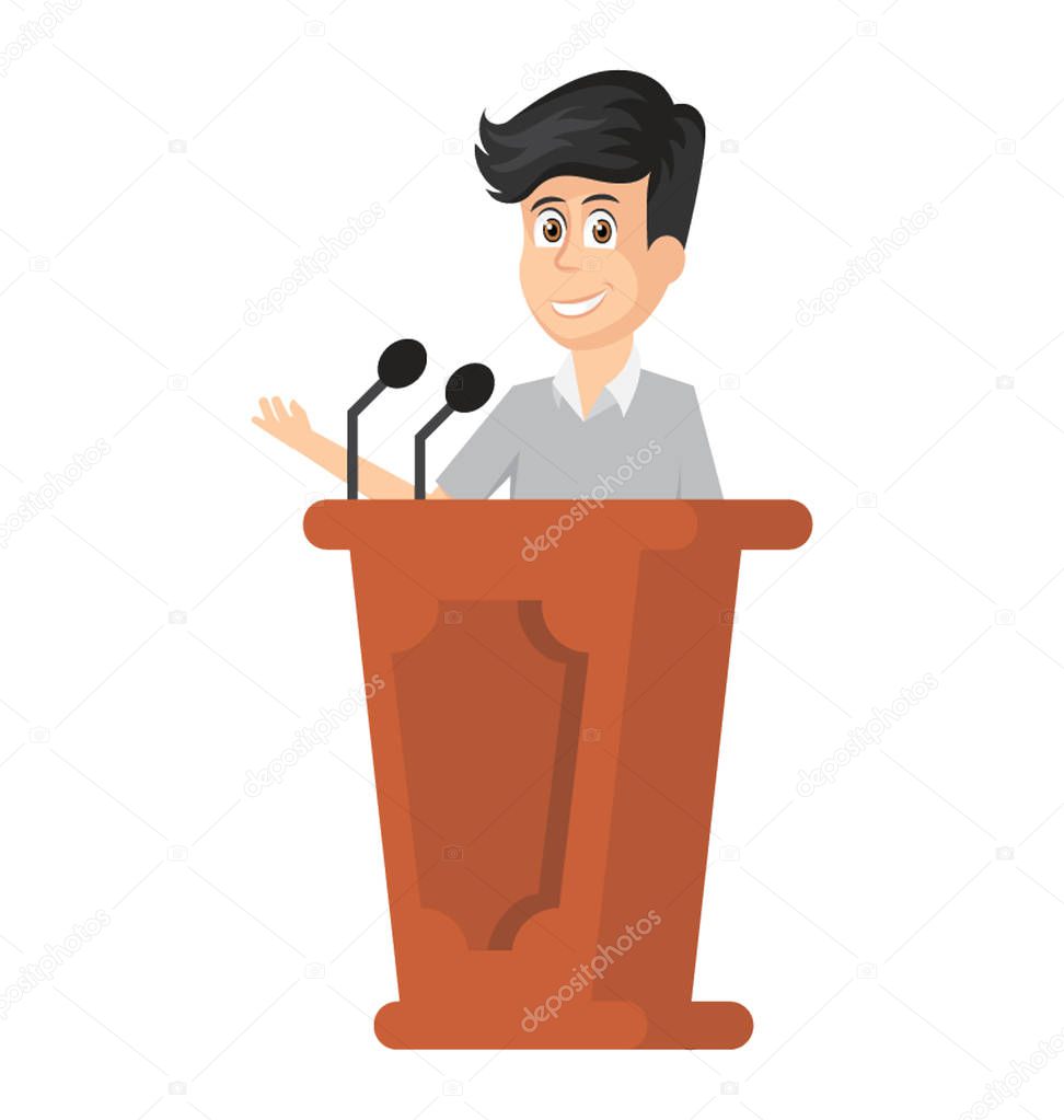 A business person standing on rostrum giving speech