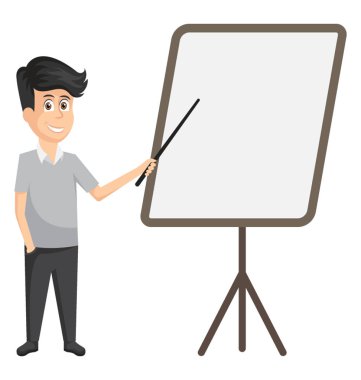 Sunu işaretçisiyle bir sunum tahtada işaret ederek bir işadamı.