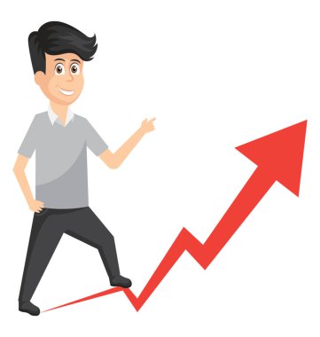 Yükselen bir grafik yolda yürüyen bir işveren avatar iş geliştirme yol gibi görünüyor..