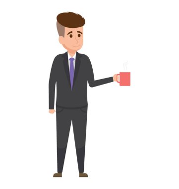 Kurumsal bir kişi elinde office teneffüste temsil eden çay olan 