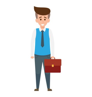 Ayakta ve evrak çantası ve office için hazır tutan bir iş adamı