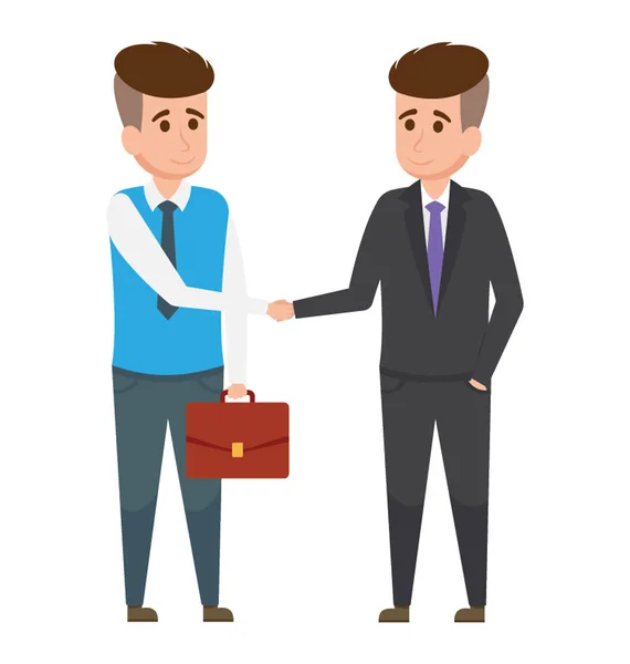 Two Corporate Persons Shaking Hands Greeting Each Other Showing Business — Stock Vector