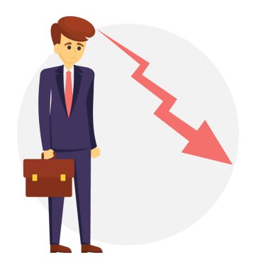 Aşağı inen ok ile bir erkek avatar işadamı kaybı kavramını temsil eder. 