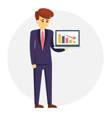 Üzücü bir işadamı düşen grafik sunmak 