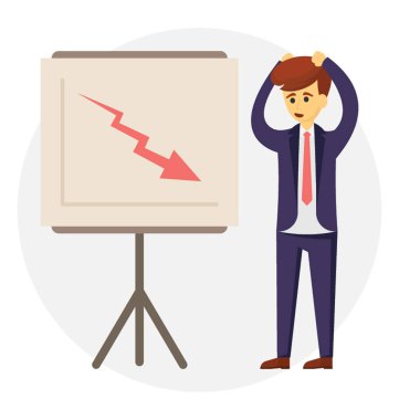 Bir düşme sunulması ile hayal kırıklığına işadamı grafik Disappointed, işadamı, üzgün, sinirli, kaybı, grafik, başarısız, iş, kariyer, sunum, azalan, başarısızlık, 