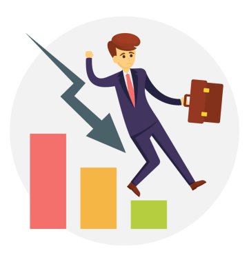 Sütun grafiği, iş başarısızlık kavramını düşen işadamı 