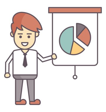 Pasta grafiği ile işadamı ve projeksiyon perde 