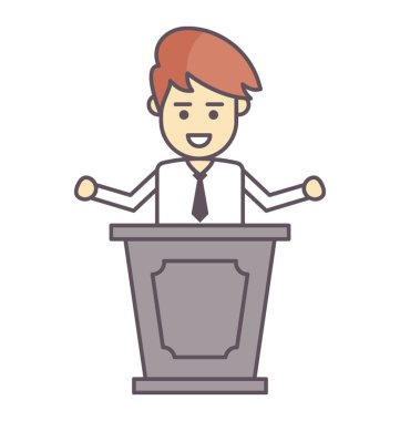 Konuşma için podyum önünde duran bir adam 