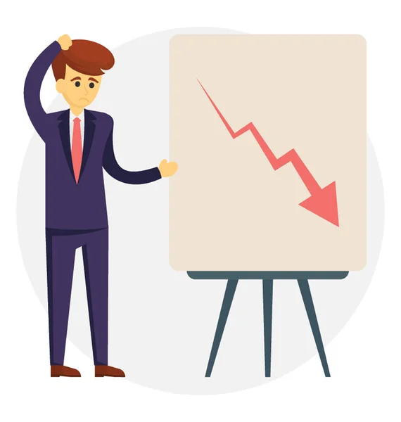 Sad Businessman Presenting Falling Graph — Stock Vector