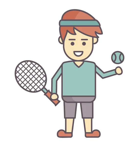 Niño Sosteniendo Raqueta Tenis Pelota Listo Para Jugar — Vector de stock