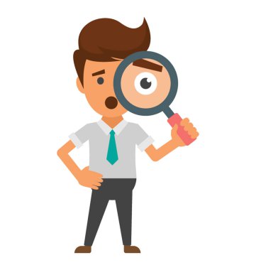 Formal giyim analiz kavramı sunan bir büyüteç arayan bir işadamı