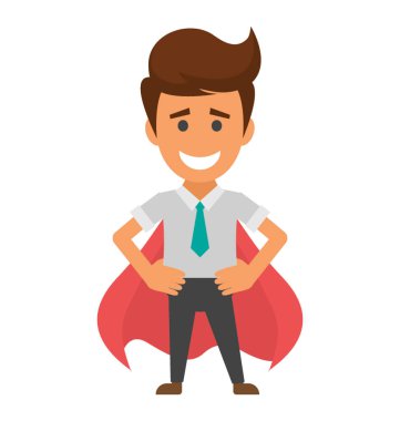 Bir işadamı süper kahraman Kırmızı pelerinli, başarılı bir iş adamı 