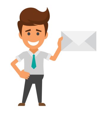 El ile zarf giyinme, mutlu bir şekilde ayakta office mutlu adam avatar
