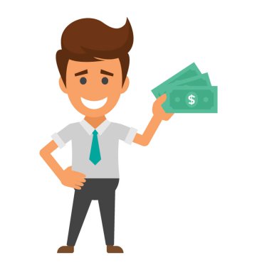 Ofis çalışanı ile banknot elinde karlı bir yaş kavramı veren insan avatar 