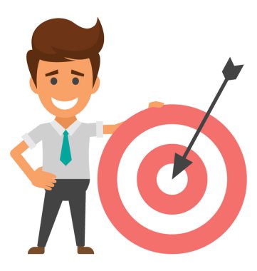 İş hedefleri sembolü isabet hedef ok ile bir iş adamı