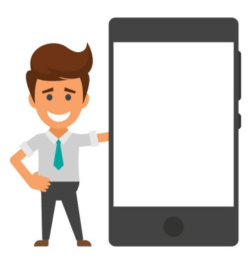 Genç bir işadamı ile smartphone, cep telefonu geliştirici