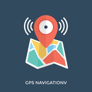 Bir Gps işaretçi eğri bir harita gps navigasyon düz simgesi tasarım üzerinde