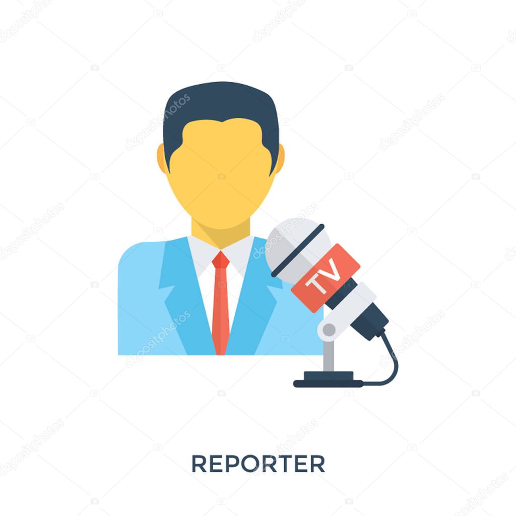 Professional news reporter with mic, live broadcasting