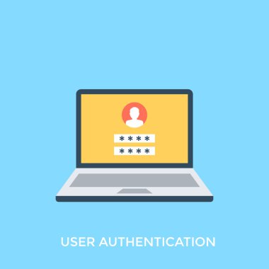 Kullanıcı adı ve şifre için doğru kişiyi temsil eden Kullanıcı kimlik doğrulaması, kimlik soran bir laptop ekranında gösterilen bir simge.