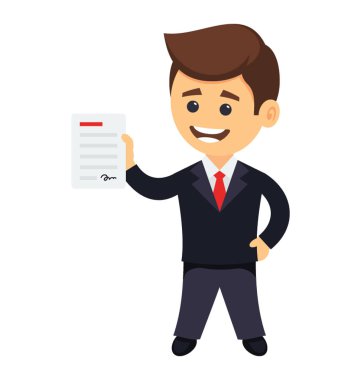 Genç işadamı gösterilen bir sertifika, işletme belgesi gülümseyen 