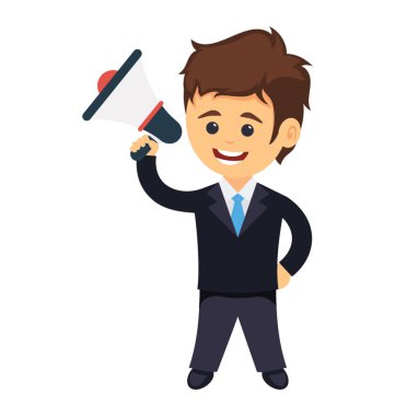 İş duyuru yapmak bir megafon tutan bir çizgi film karakteri