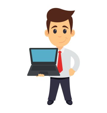 mutlu genç iş adamı kullanarak dizüstü bilgisayar 