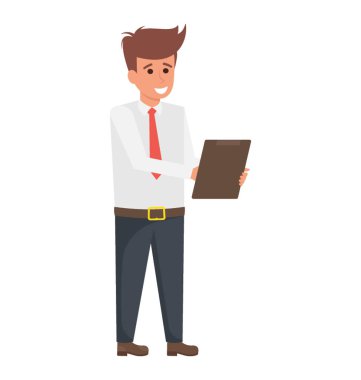 Bir dosya ve Not almak tutan bir genç ofis çalışanı 