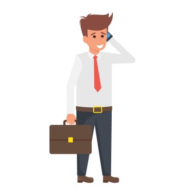 Evrak Çantası'nı tutarken arama yapma genç iş profesyonel